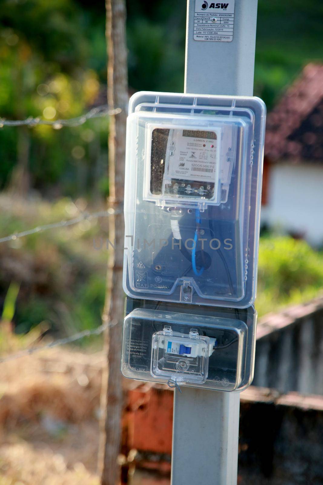 mata de sao joao, bahia / brazil - october 25, 2020: electricity meter is seen in a residence in the rural area of the city of Mata de Sao Joao.