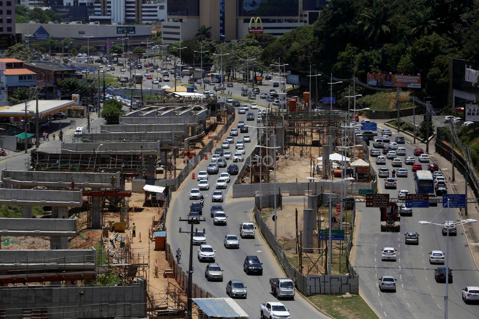 salvador, bahia / brazil - october 24, 2019: aerial view of Avenida Antonio Carlos Magalhaes in Salvador. The site is undergoing construction of viaducts to implement the BRT system.