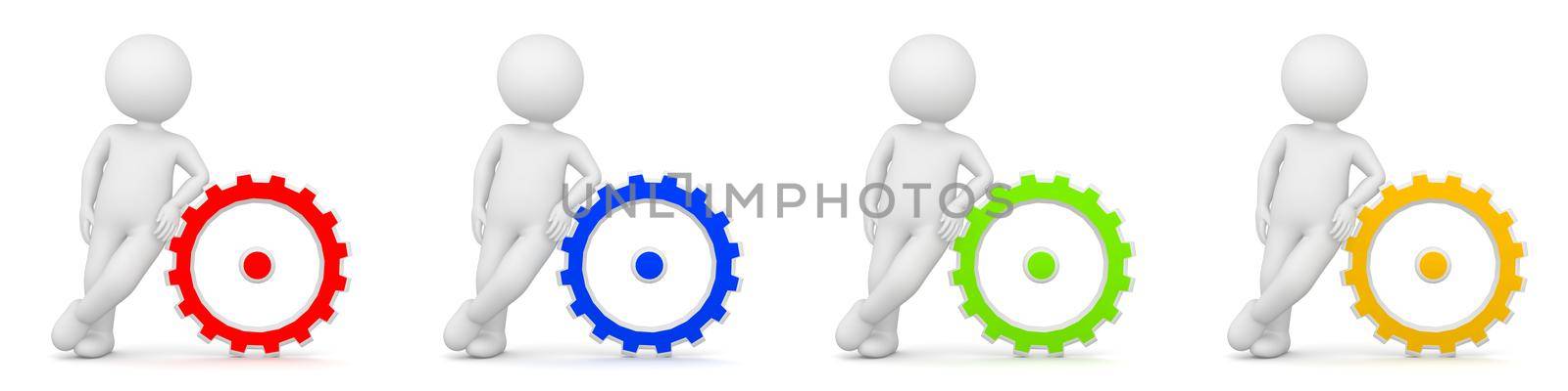 3D Rendering of man as engineer with gears or cogwheel