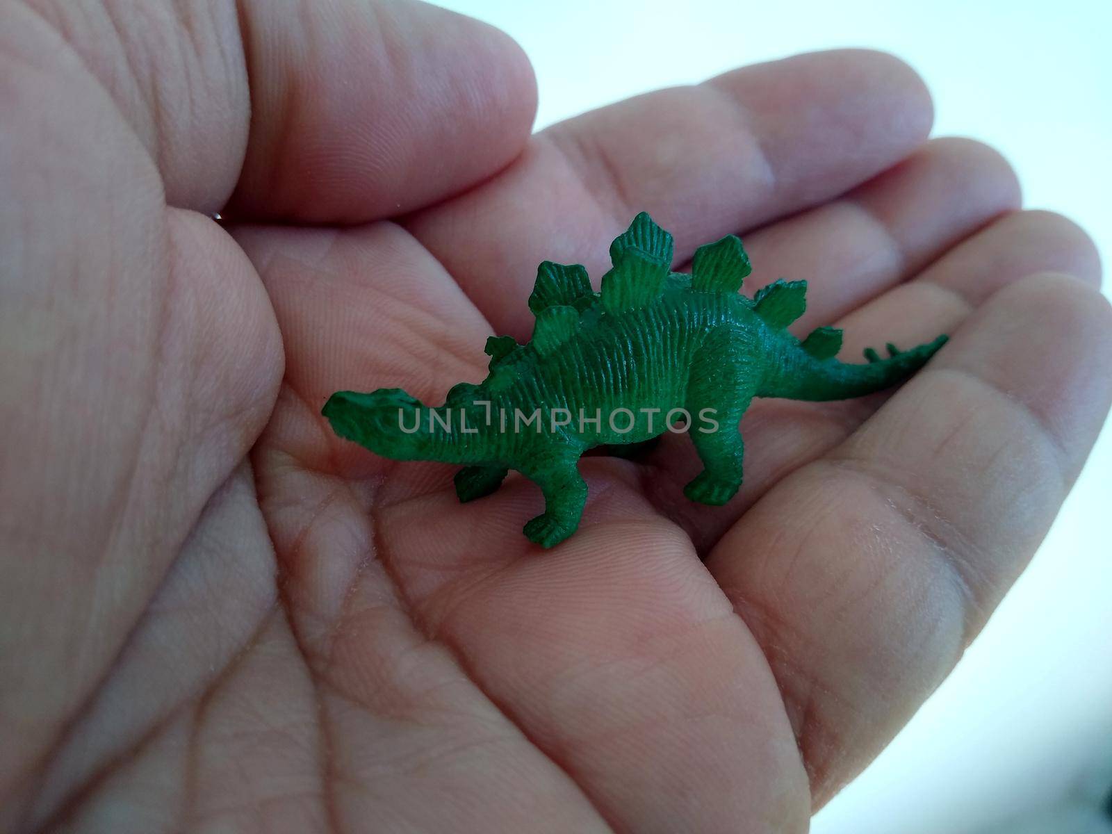 salvador, bahia, brazil - december 27, 2020: hand holding miniature of a plastic dinosaur in the city of Salvador.