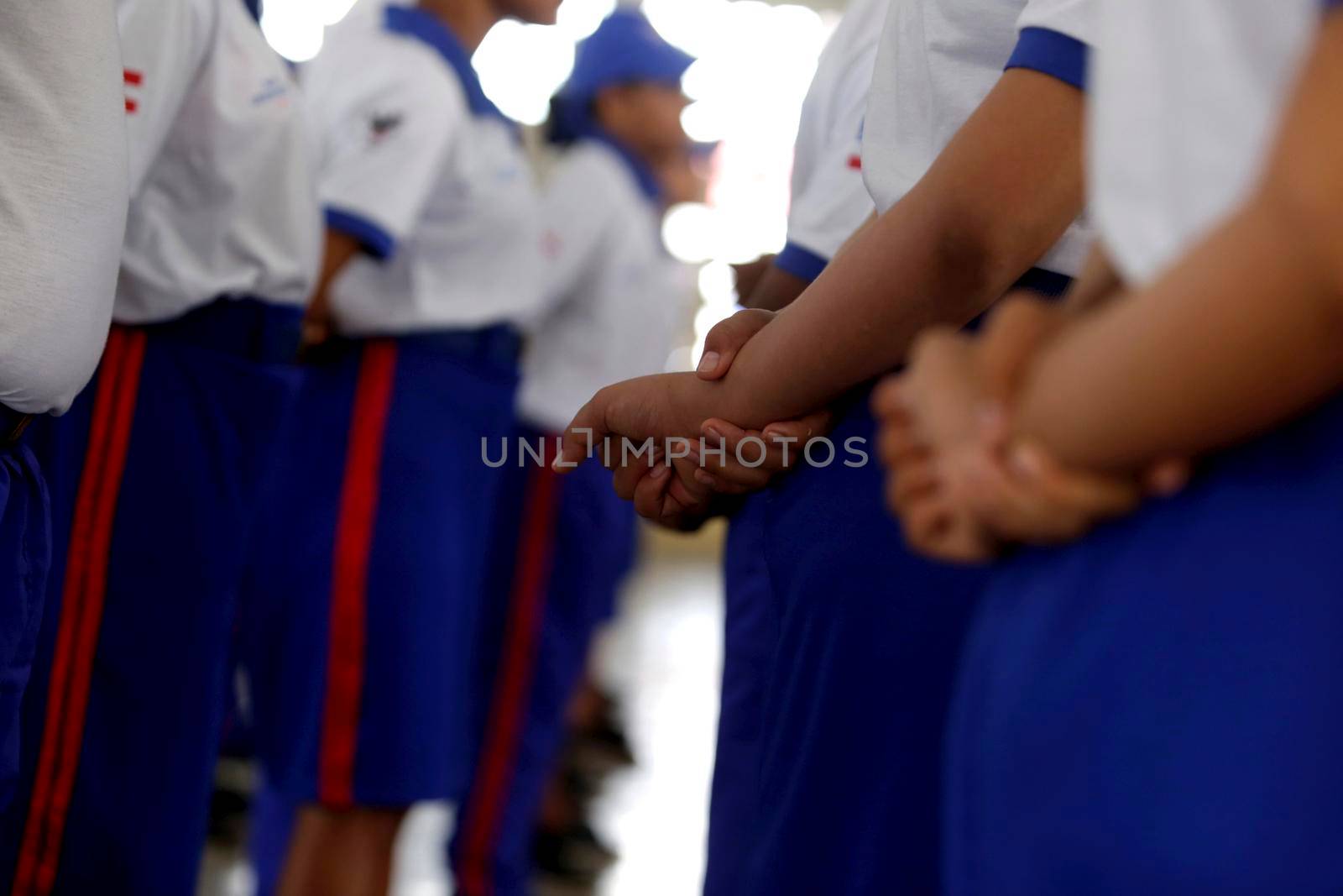 salvador, bahia / brazil - July 26, 2019: students from the municipal public school of altair da costa lima follow military rules during the educational process.


