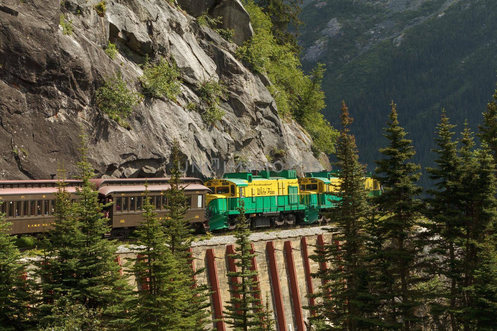 SKAGWAY, ALASKA, USA - JULY 5, 2011: Railroad on White Pass and Yukon Route in Skagway Alaska