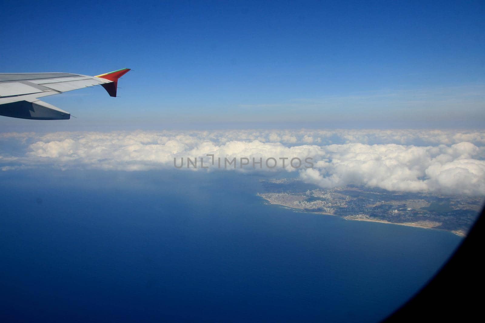 salvador, bahia / brazil - april 24, 2008: view from an airplane window during flight in the city of Salvador.