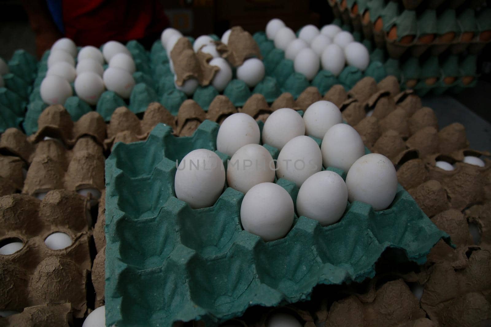 salvador, bahia, brazil - january 27, 2021: chicken eggs are seen for sale at the fair in japan, in the Liberdade neighborhood in the city of Salvador.