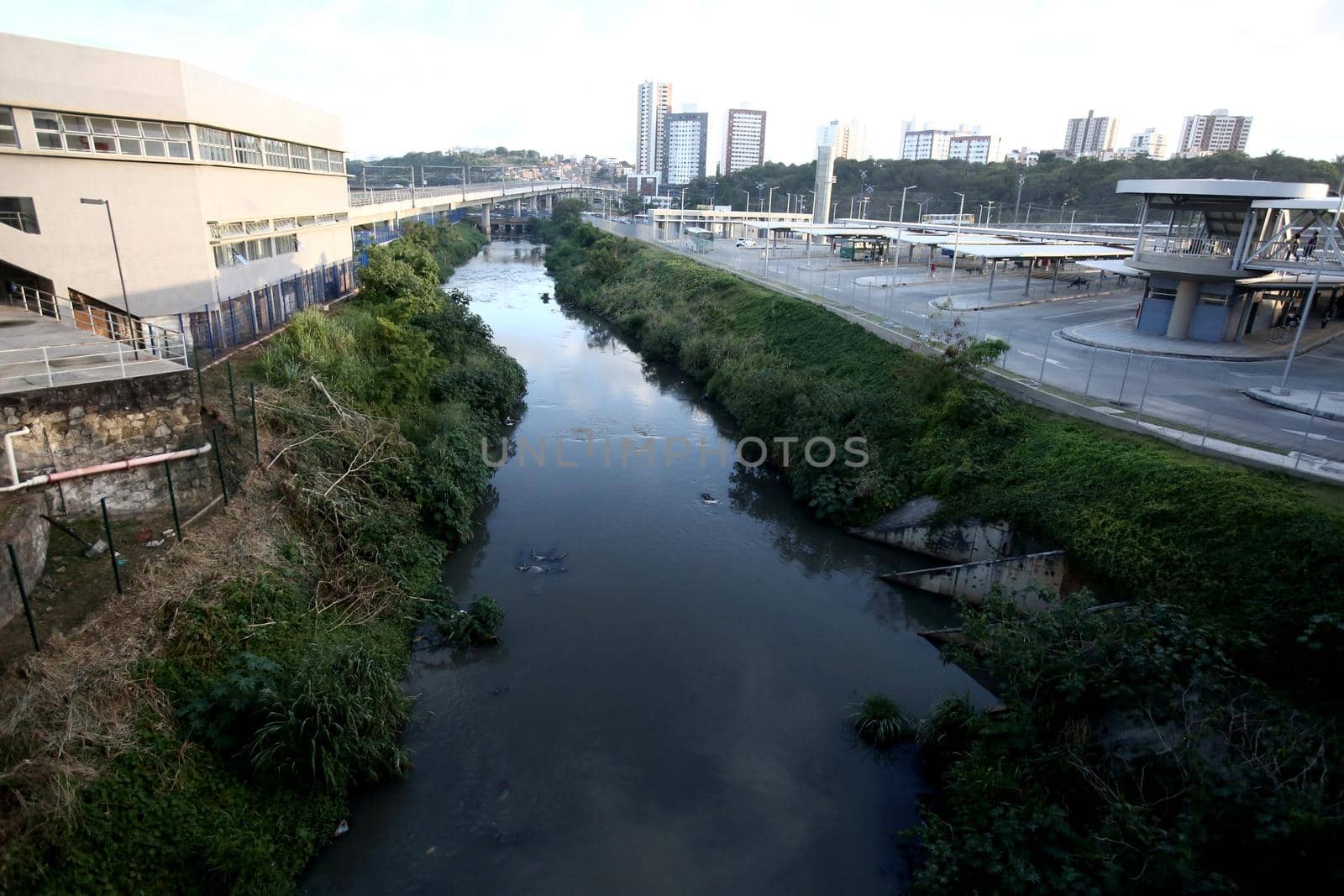 salvador, bahia / brazil - september 25, 2017: bed of the sewage channel of the Jaguaribe river in the city of Salvador.