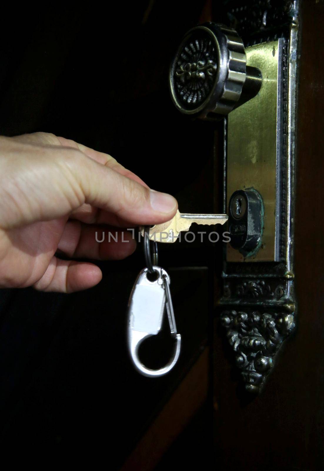 salvador, bahia brazil - may 26, 2020: key is seen next to the apartemnto door lock in the city of Salvador.