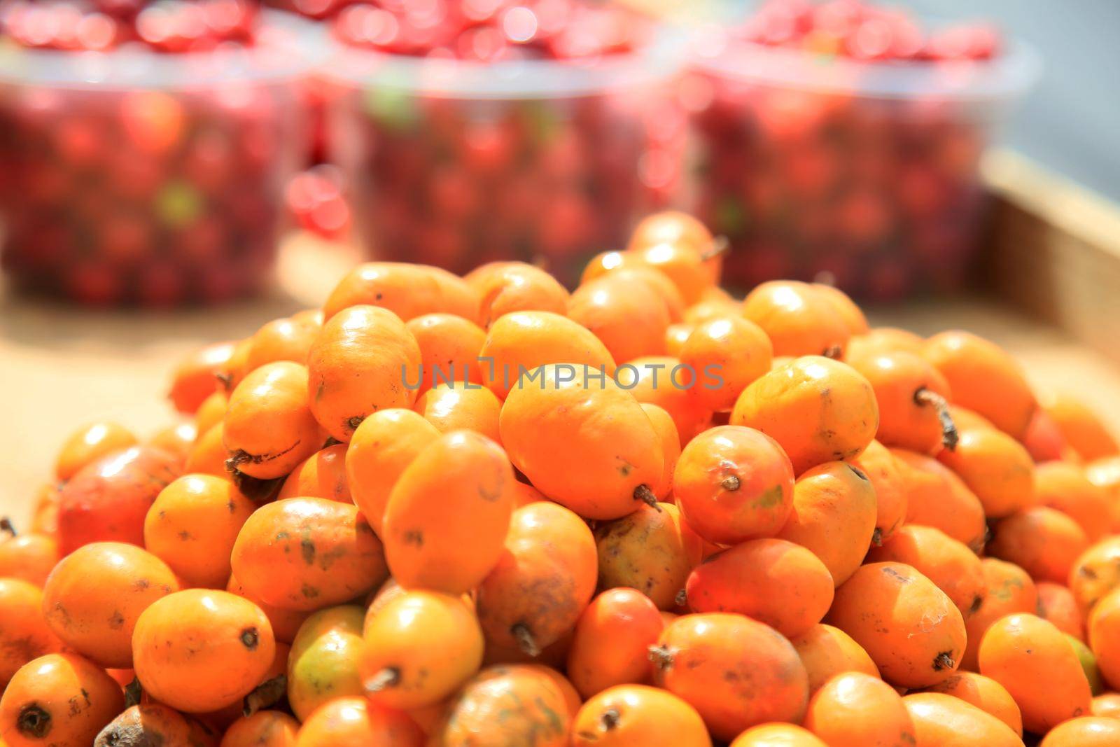 salvador, bahia, brazil - january 27, 2021: caja fruits for sale at the fair in japan, in the Liberdade neighborhood in the city of Salvador.