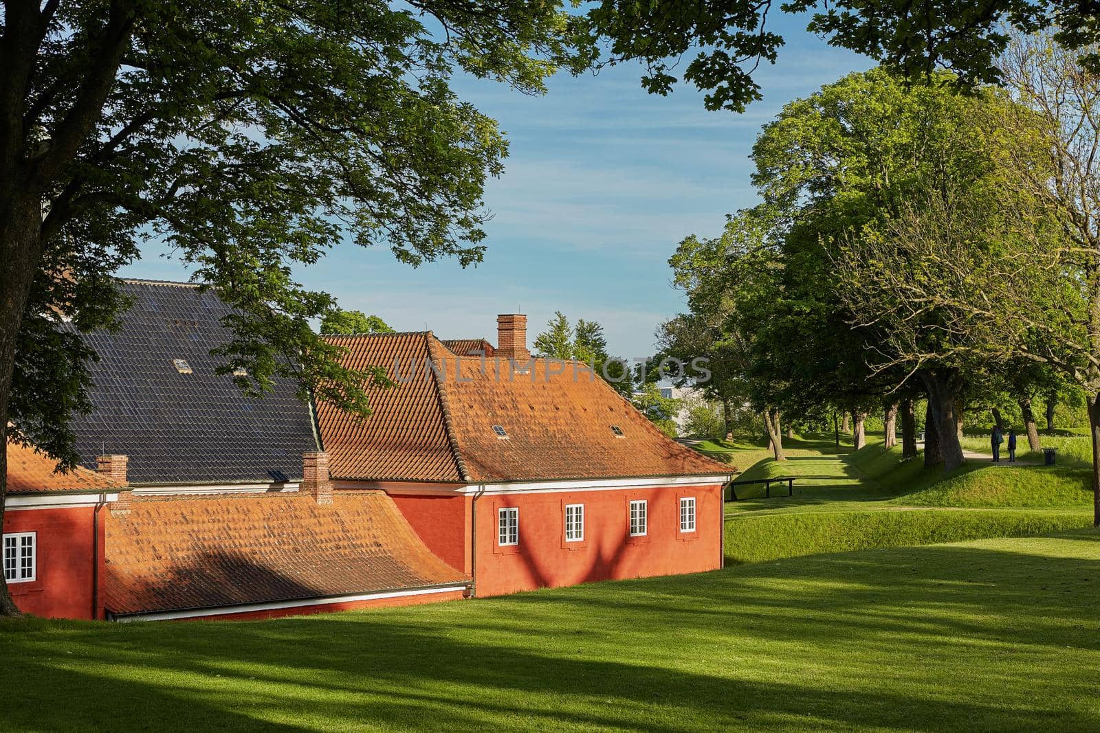 Red houses in the historical Fortress Kastellet in Copenhagen by wondry