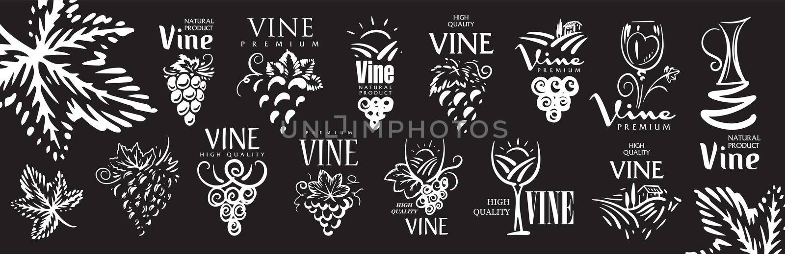 Vector set of hand drawn logos for wine by butenkow