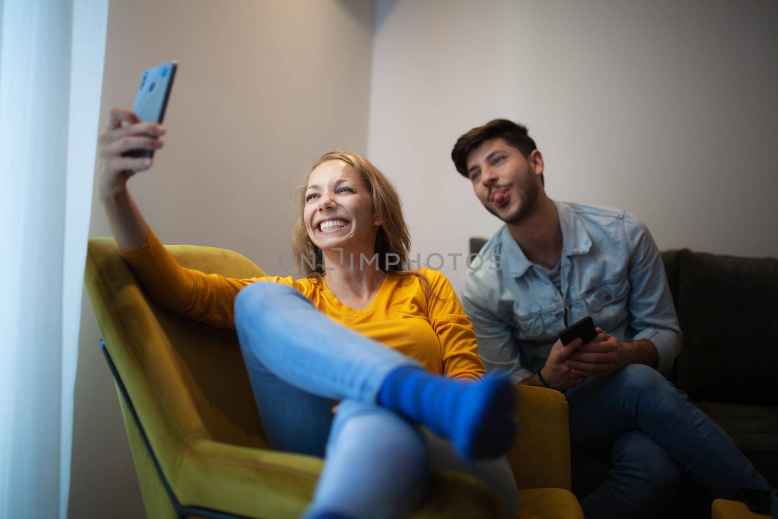 couple in love taking selfie and smiling