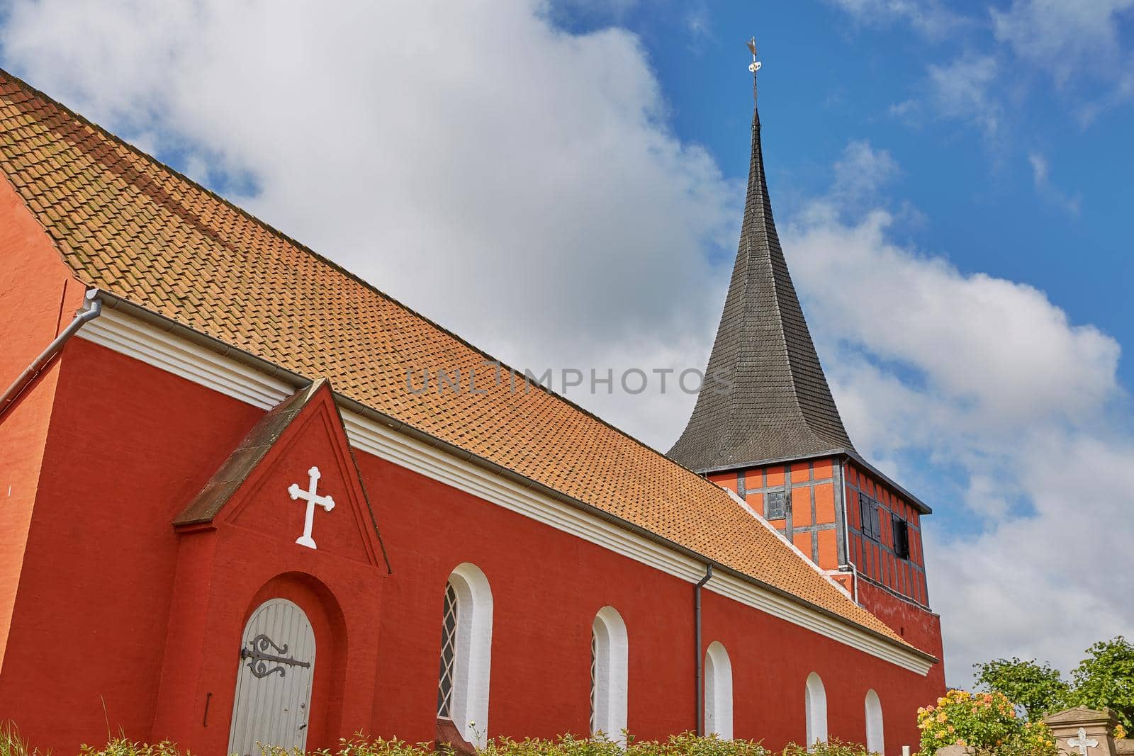 SVANEKE, DENMARK - JULY 4, 2017: View of Svaneke Church on Island of Bornholm in Denmark.