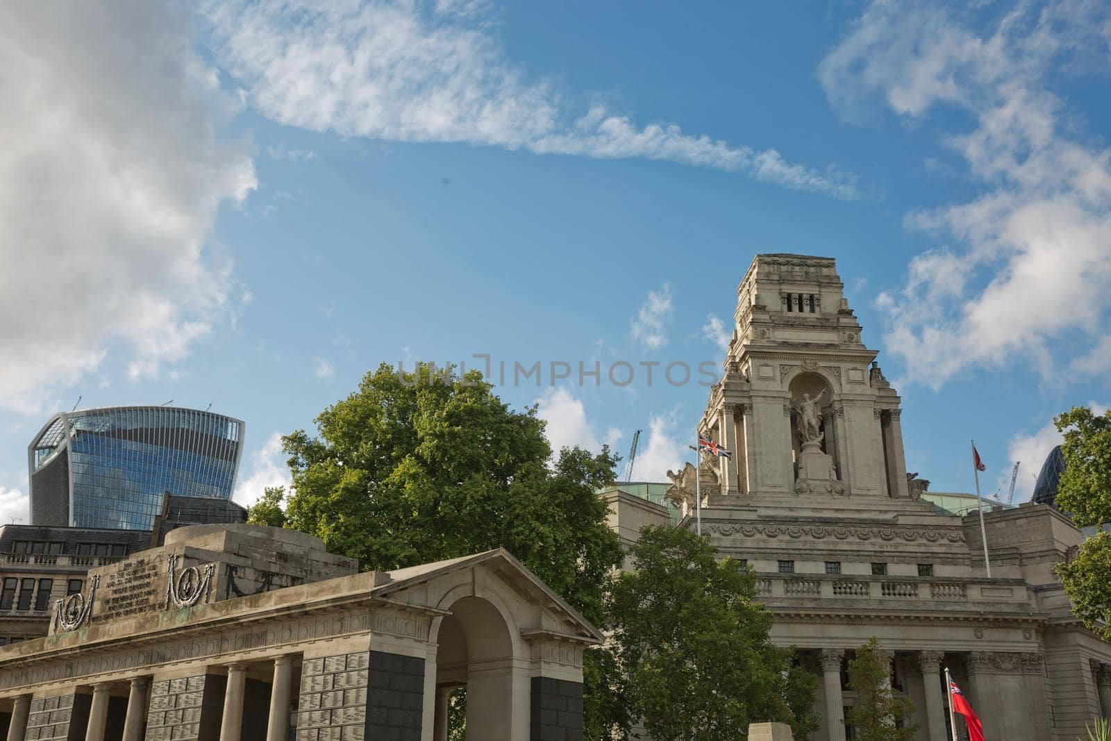 LONDON, UK - SEPTEMBER 08, 2017: View of architecture of the city of London in UK alongside the riverbank of River Thames.