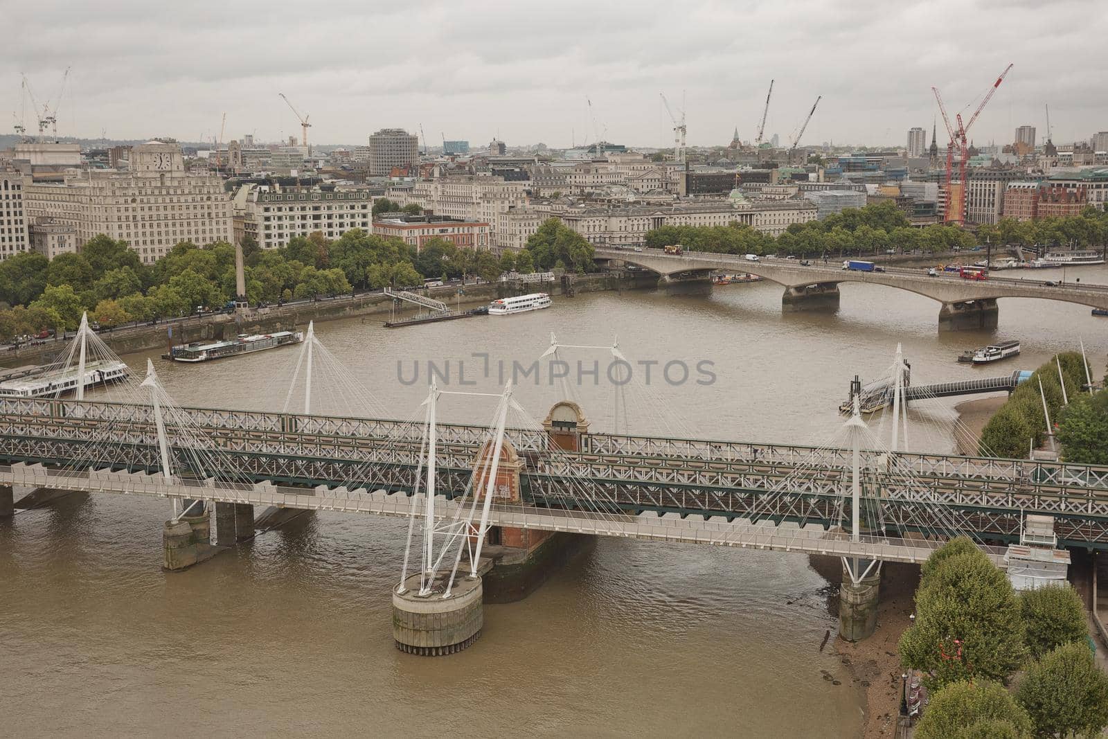 LONDON, UK - SEPTEMBER 08, 2017: The view of the city from the London Eye ferris wheel on the South Bank of River Thames aka Millennium Wheel.