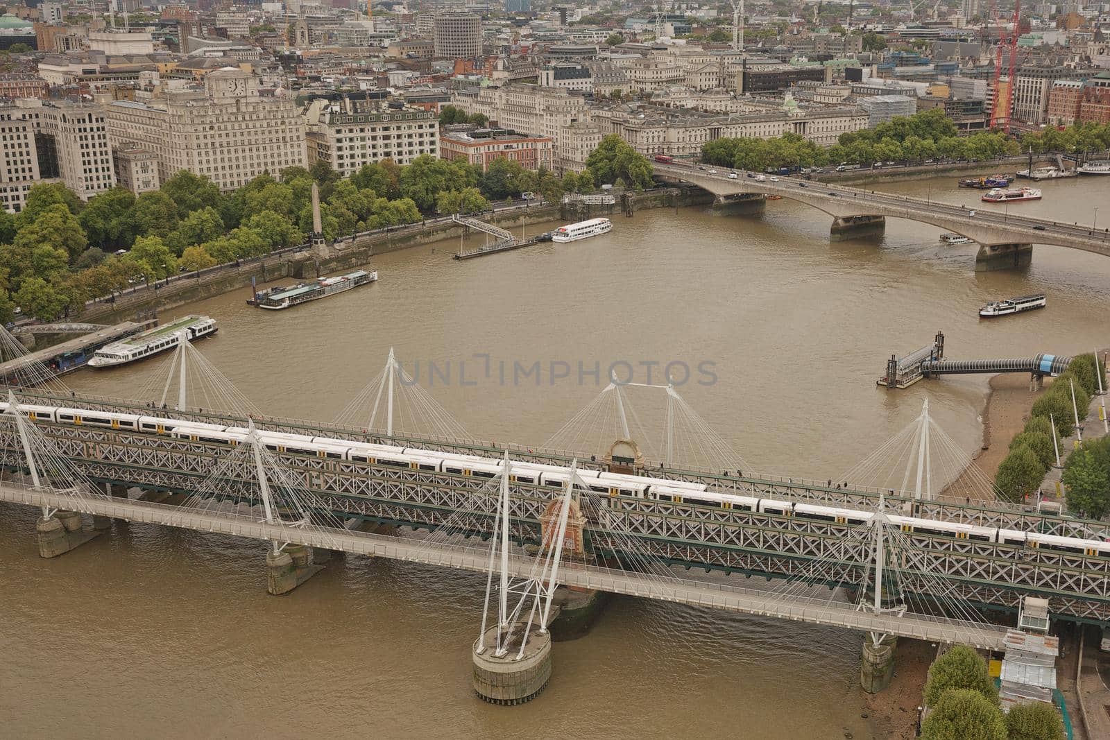 LONDON, UK - SEPTEMBER 08, 2017: The view of the city from the London Eye ferris wheel on the South Bank of River Thames aka Millennium Wheel.