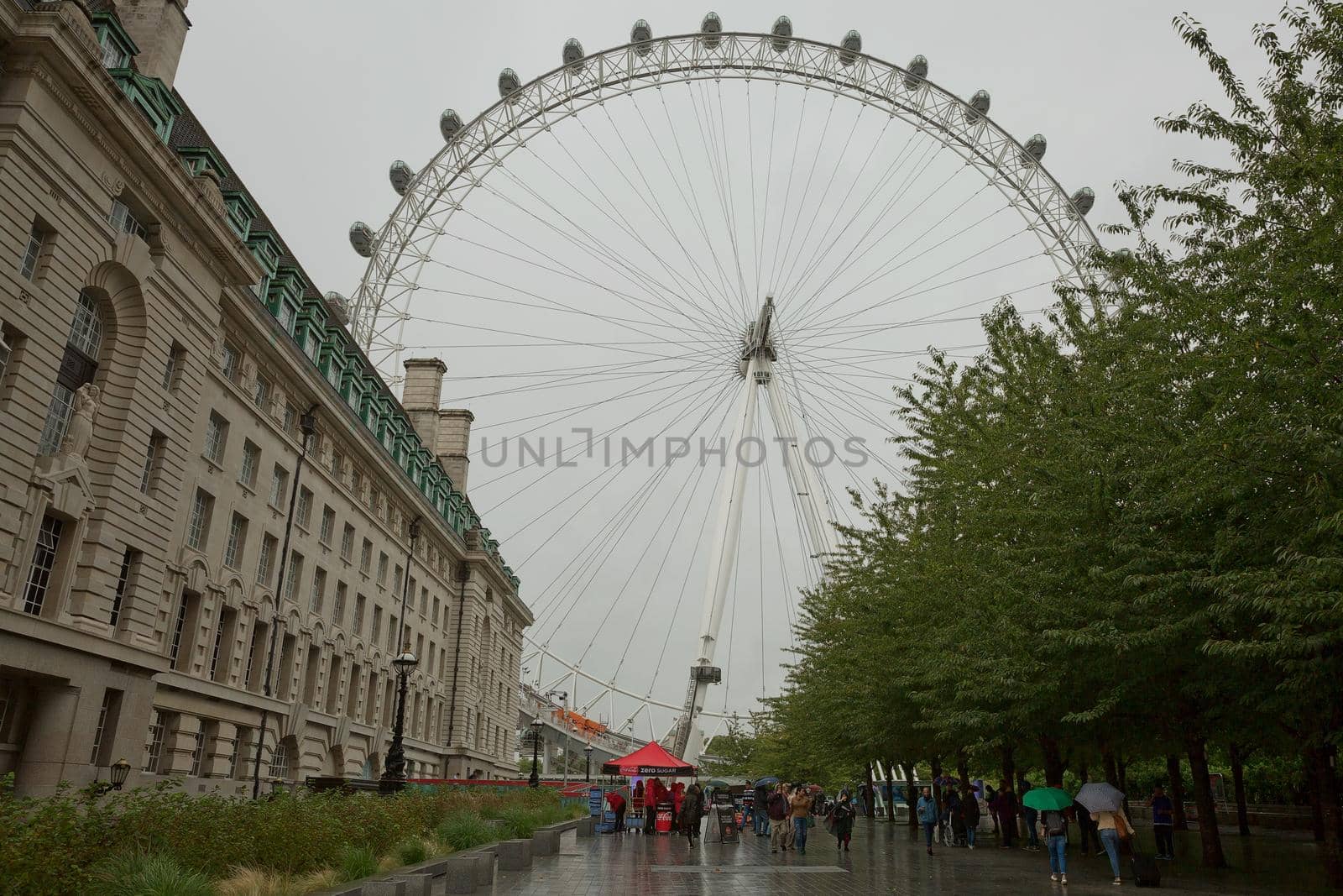 LONDON, UK - SEPTEMBER 08, 2017: View of the London Eye wheel and South Bank of the River Thames from Westminster bridge, London, UK