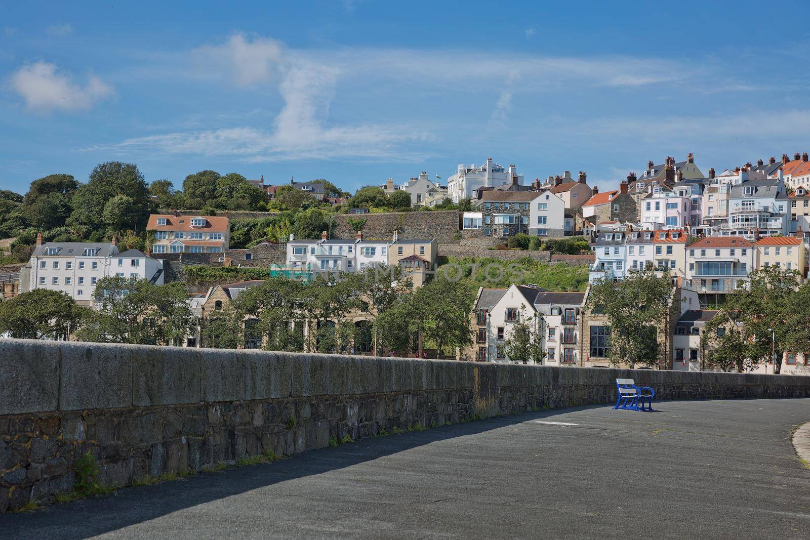 ST. PETER PORT, GUERNSEY, UK - AUGUST 16, 2017: Scenic view of a bay in St. Peter Port in Guernsey, Channel Islands, UK.