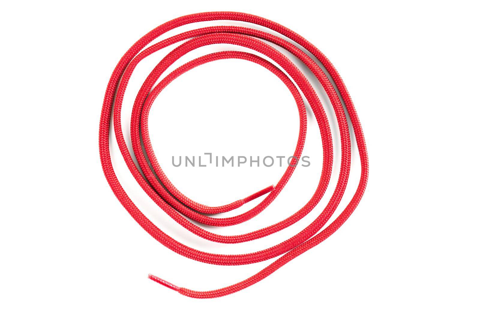 red shoe lace against white background