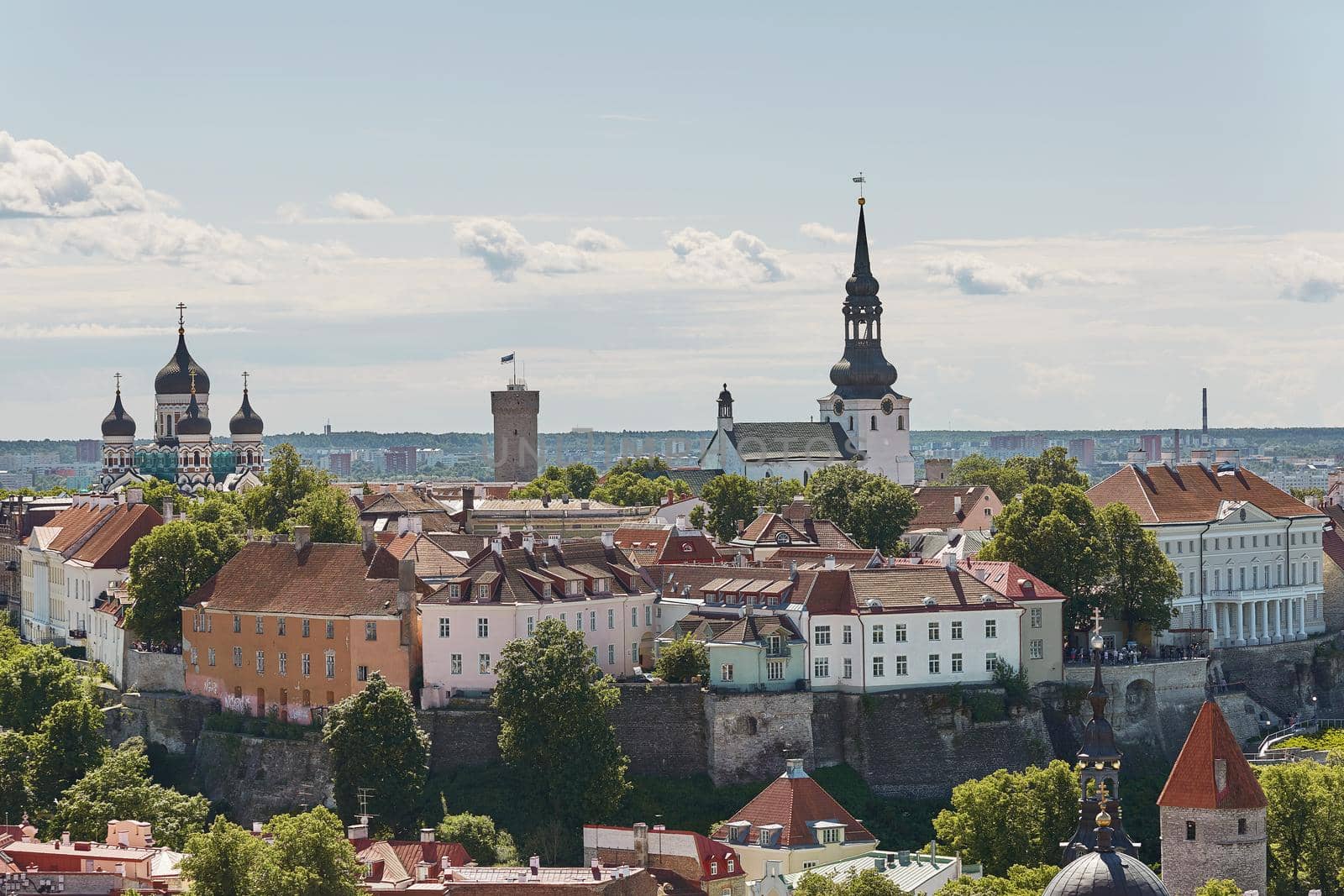 TALLINN, ESTONIA - JULY 07, 2017: View of the wall surrounding center of the city of Tallinn in Estonia and Alexander Nevsky Cathedral