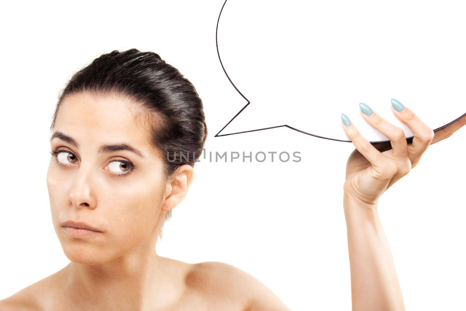 girl holding an empty speech balloon