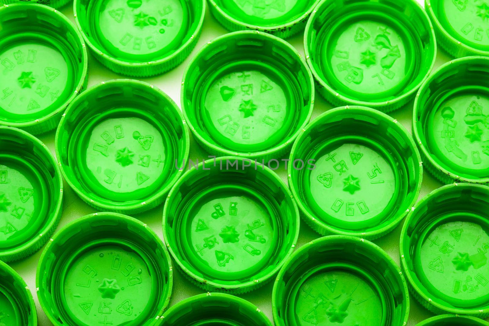 group of green bottle caps, abstract photo