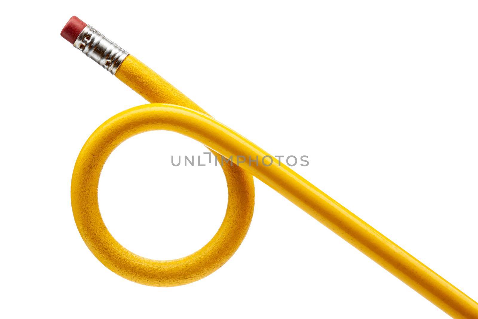 yellow bent pencil isolated on white background