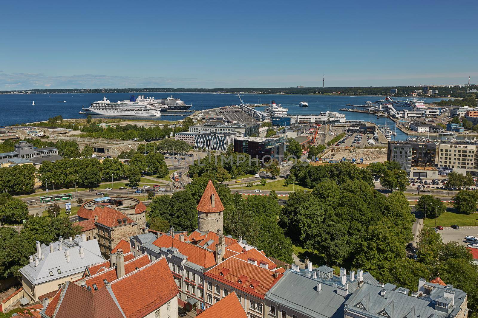 View of the town and the port of the city of Tallinn in Estonia by wondry