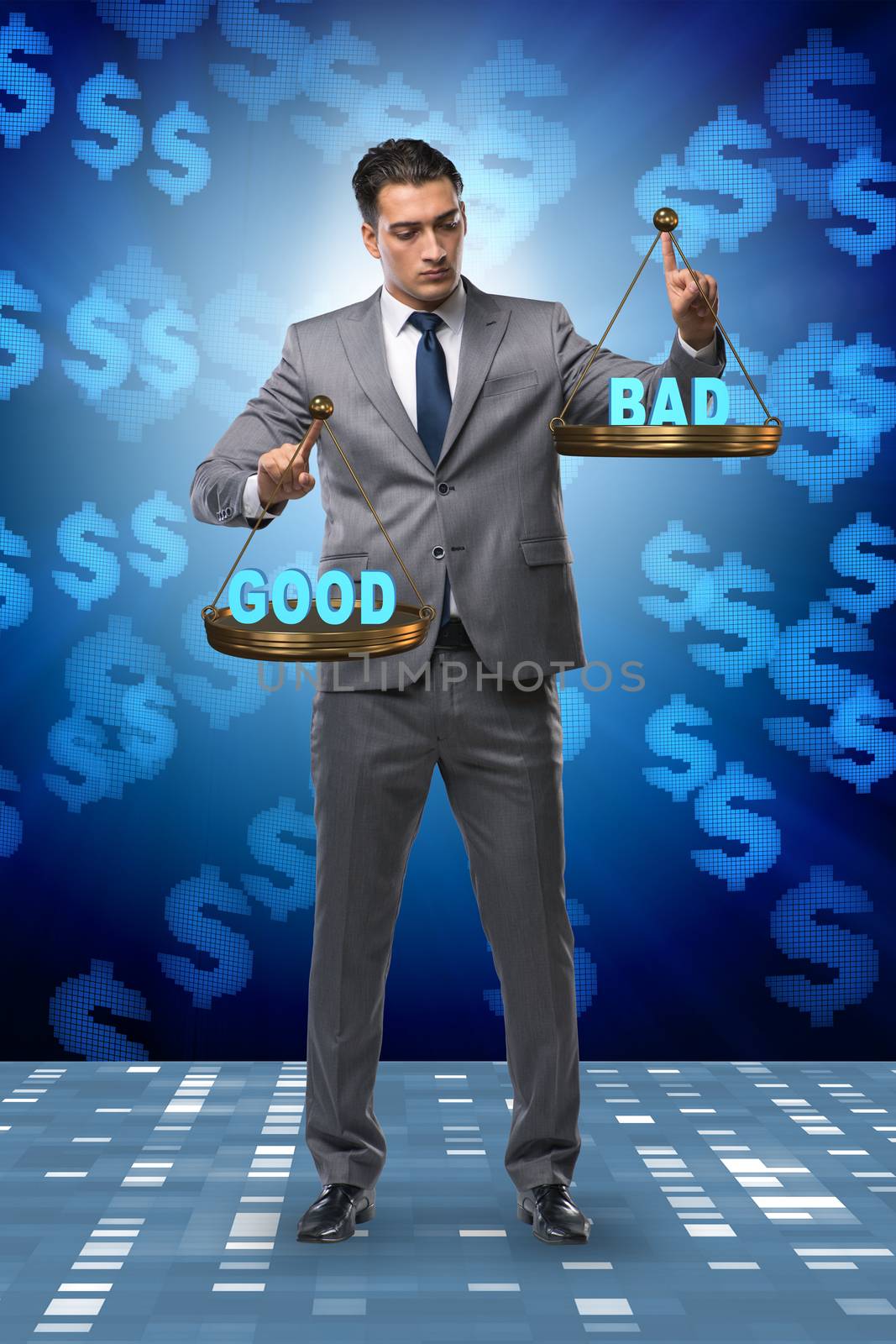 Businessman choosing between good and bad
