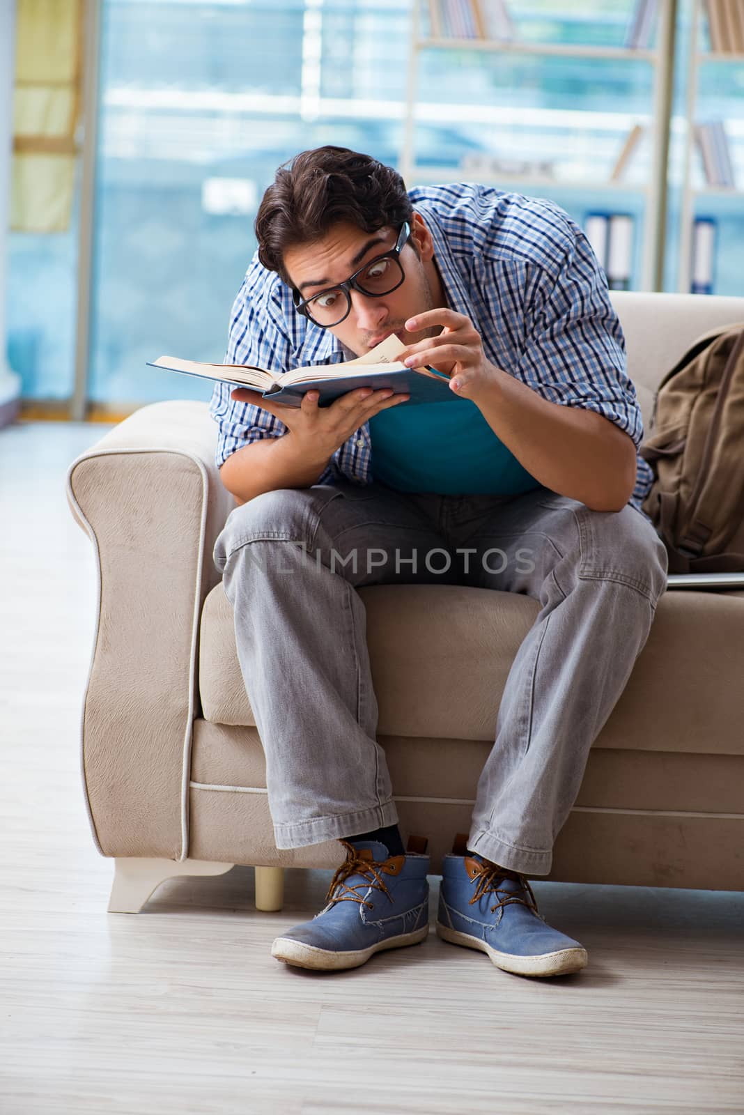 Caucasian student preparing for university exams 