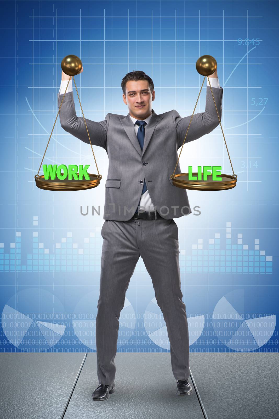 Businessman trying to find balance between home and work