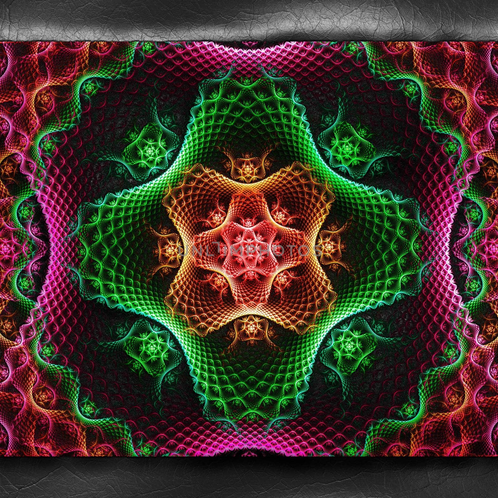 3D rendering of plastic fractal on leather by stocklady