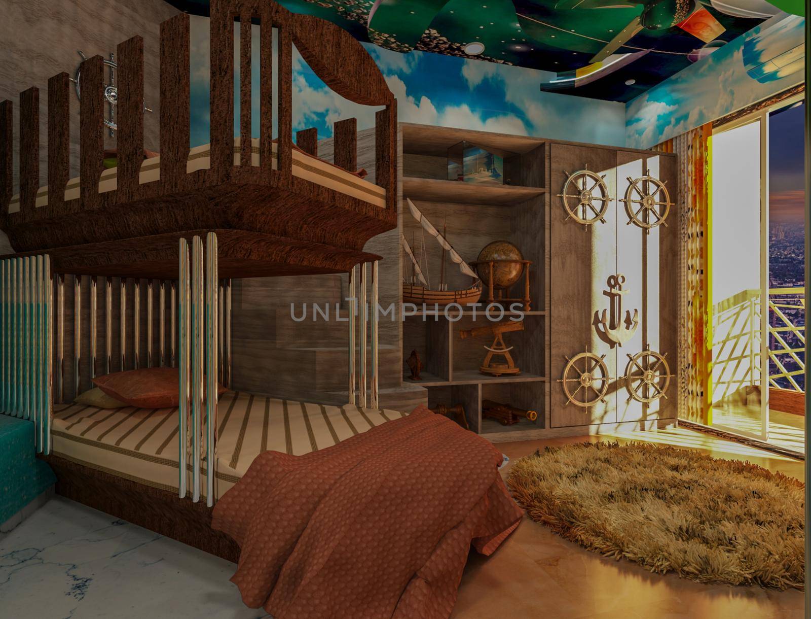3D rendered ship theme kid's bedroom. theme interior for children's enjoying. by Maharana777