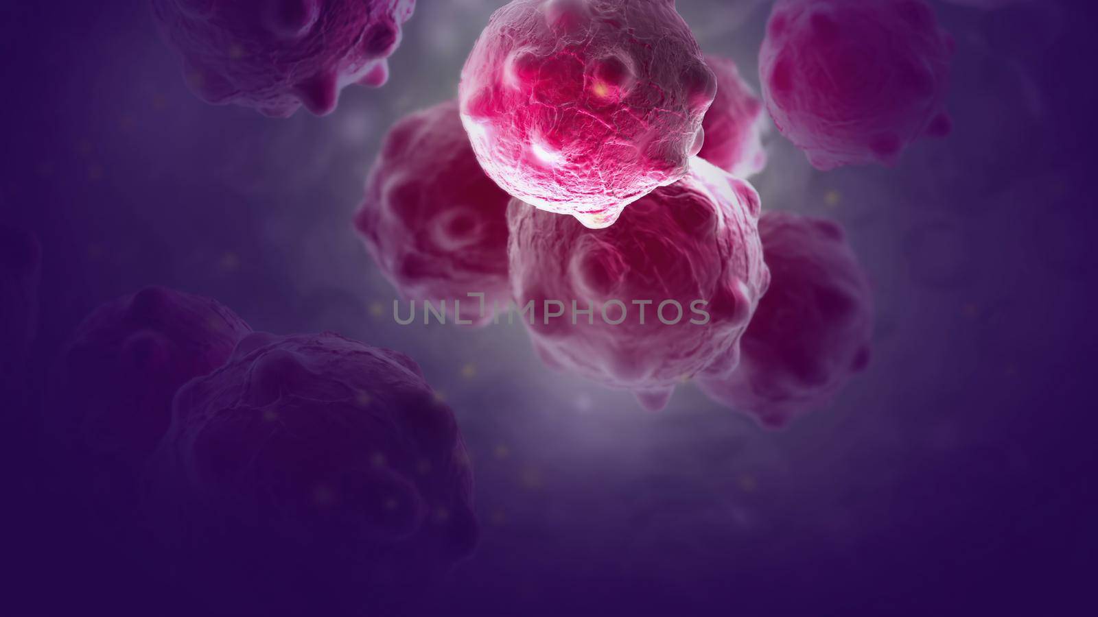 Close image of bunch purple  cancer cells