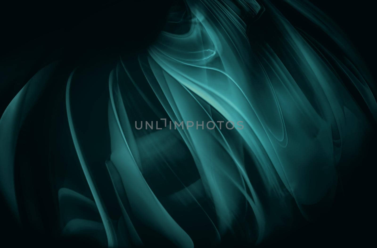 abstract silk teal waves on dark background