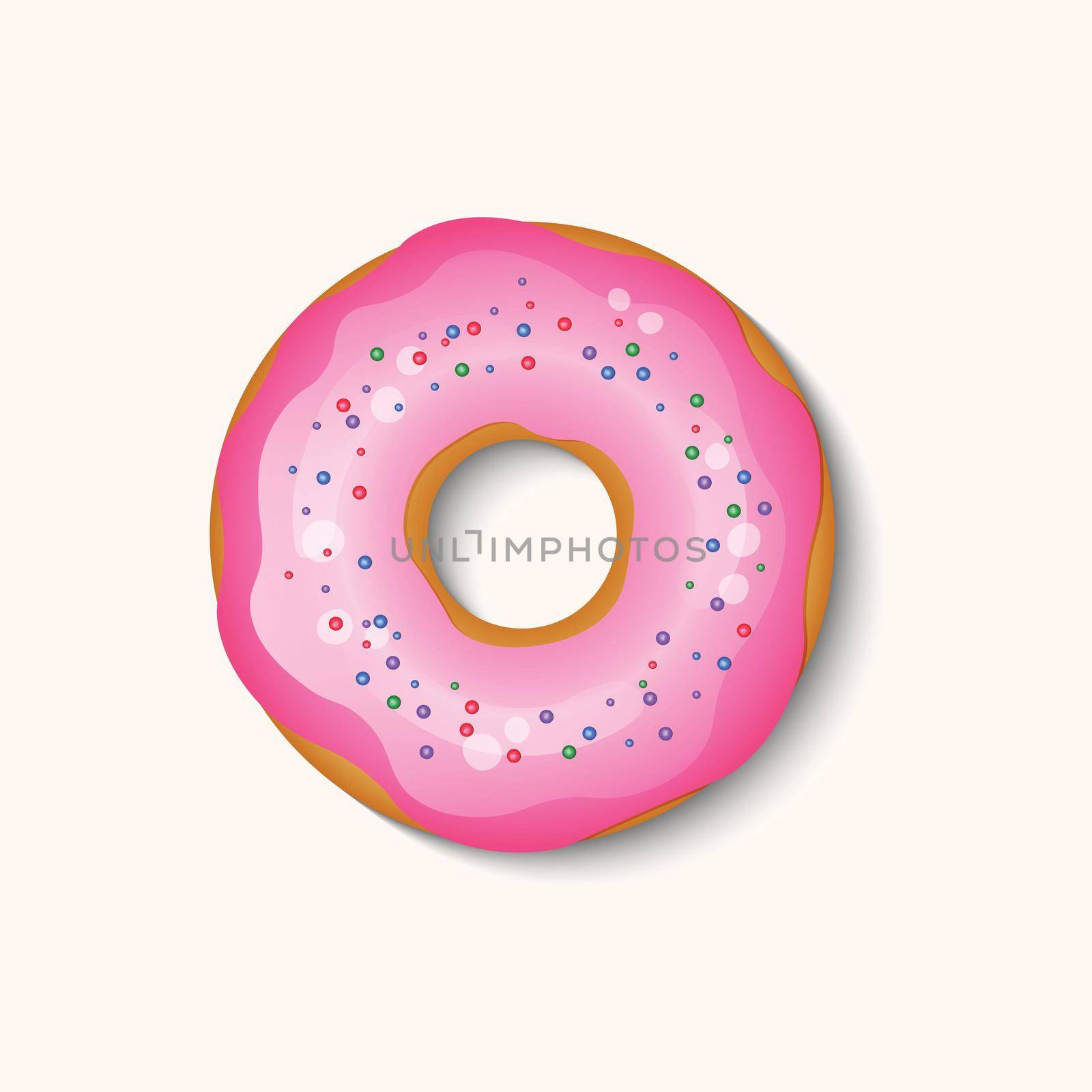 Donut with color icing and multicolored powder isolated on a white background. 3d realistic food icon. Template modern design for invitation, poster, card, fabric. Realistic vector illustration.