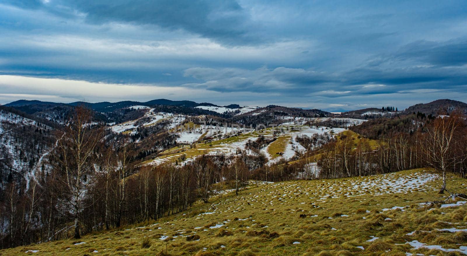 beautiful winter landscapes in the Romanian mountains, Fantanele village area, Sibiu county, Cindrel mountains, Romania