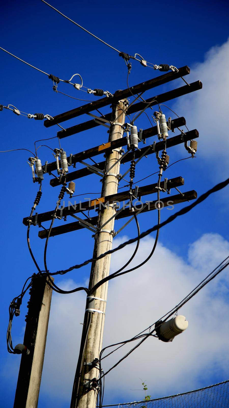 salvador, bahia / brazil - july 4, 2020: electricity grid pole is seen in the city of Salvador.
