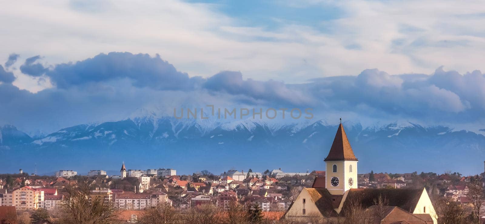 Sibiu city with the Fagaras Mountains in the back, Romania
