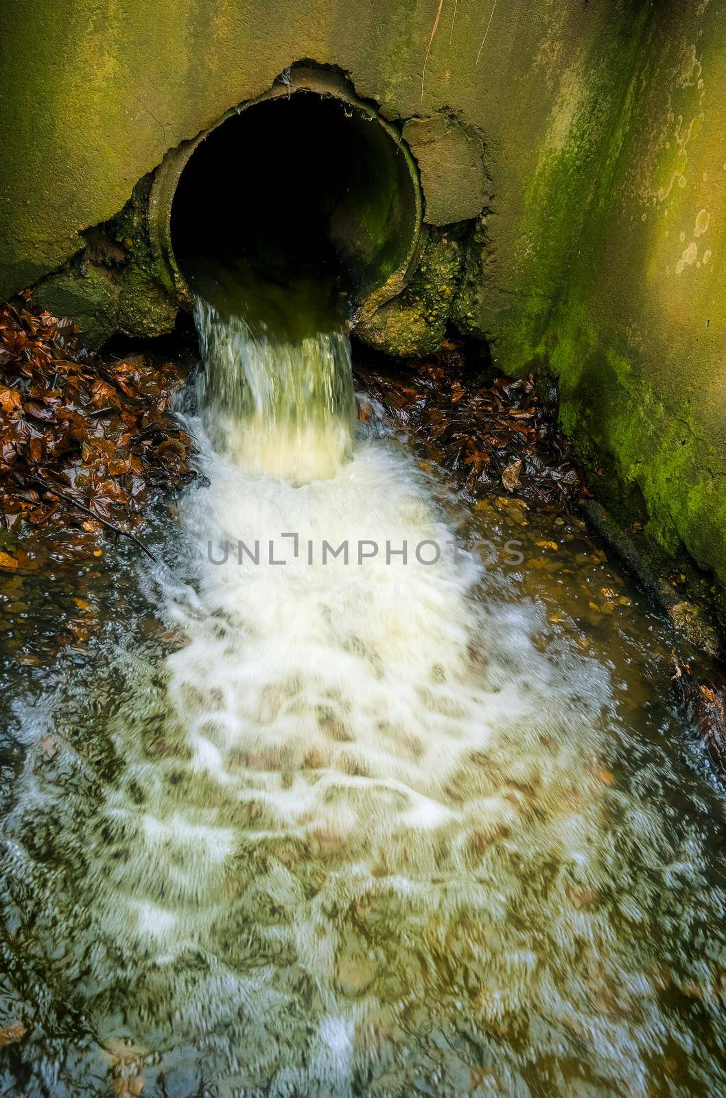 wastewater flows on the pipe