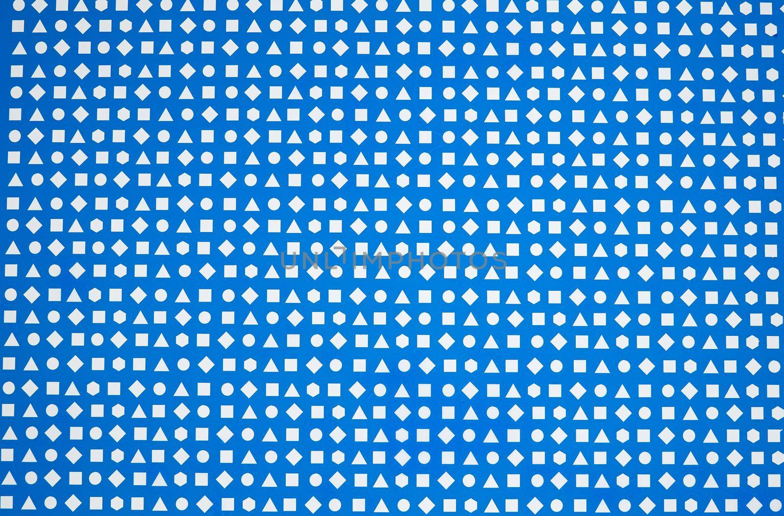 white geometric shapes on blue background