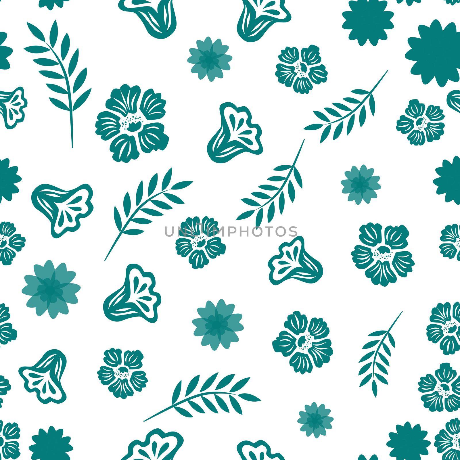 Seamless pattern from abstract flowers and elements on a white background.Vector illustration