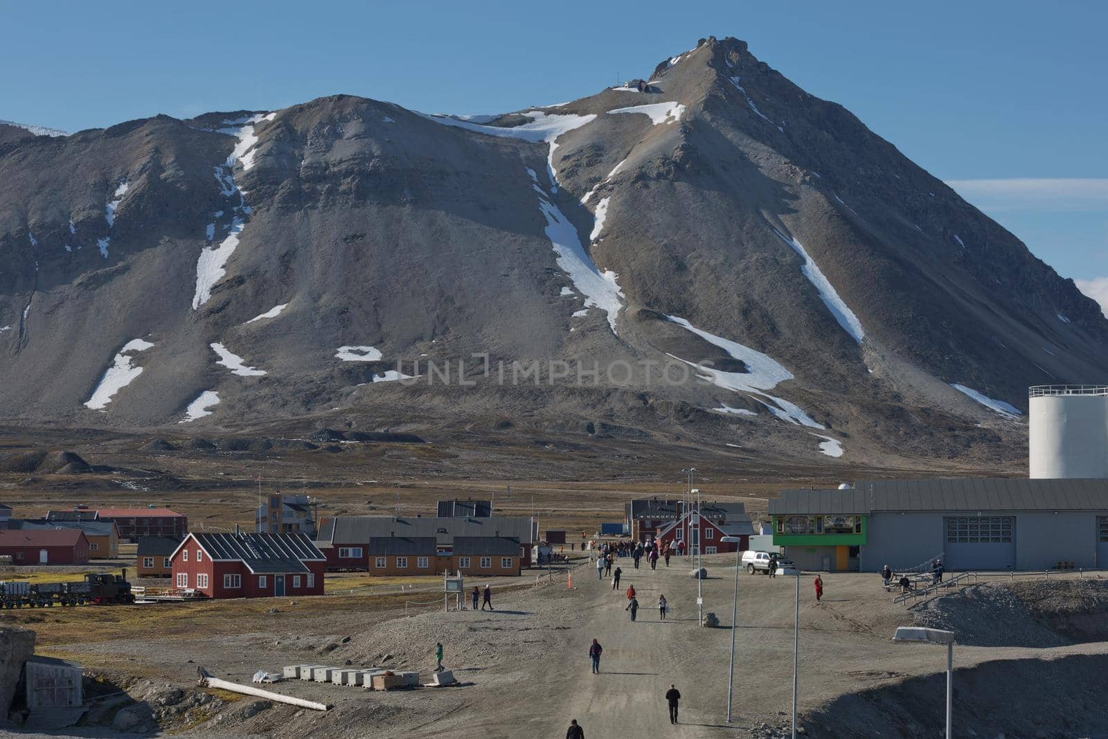 Ny-Alesund, Svalbard, Norway - July 24 2017: The small town of Ny Alesund in Svalbard, a Norwegian archipelago between Norway and the North Pole. This is the most northerly civilian settlement in the world.