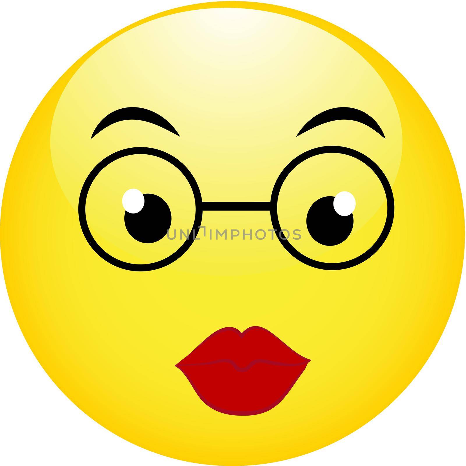 Cute smiling emoticon wearing eyeglasses, emoji, smiley - vector illustration