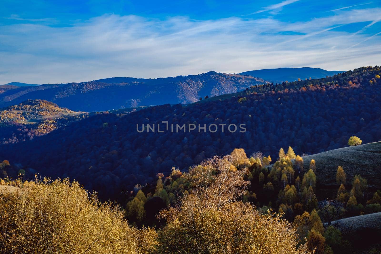 beautiful autumn landscapes in the Romanian mountains, Fantanele village area, Sibiu county, Cindrel mountains, Romania