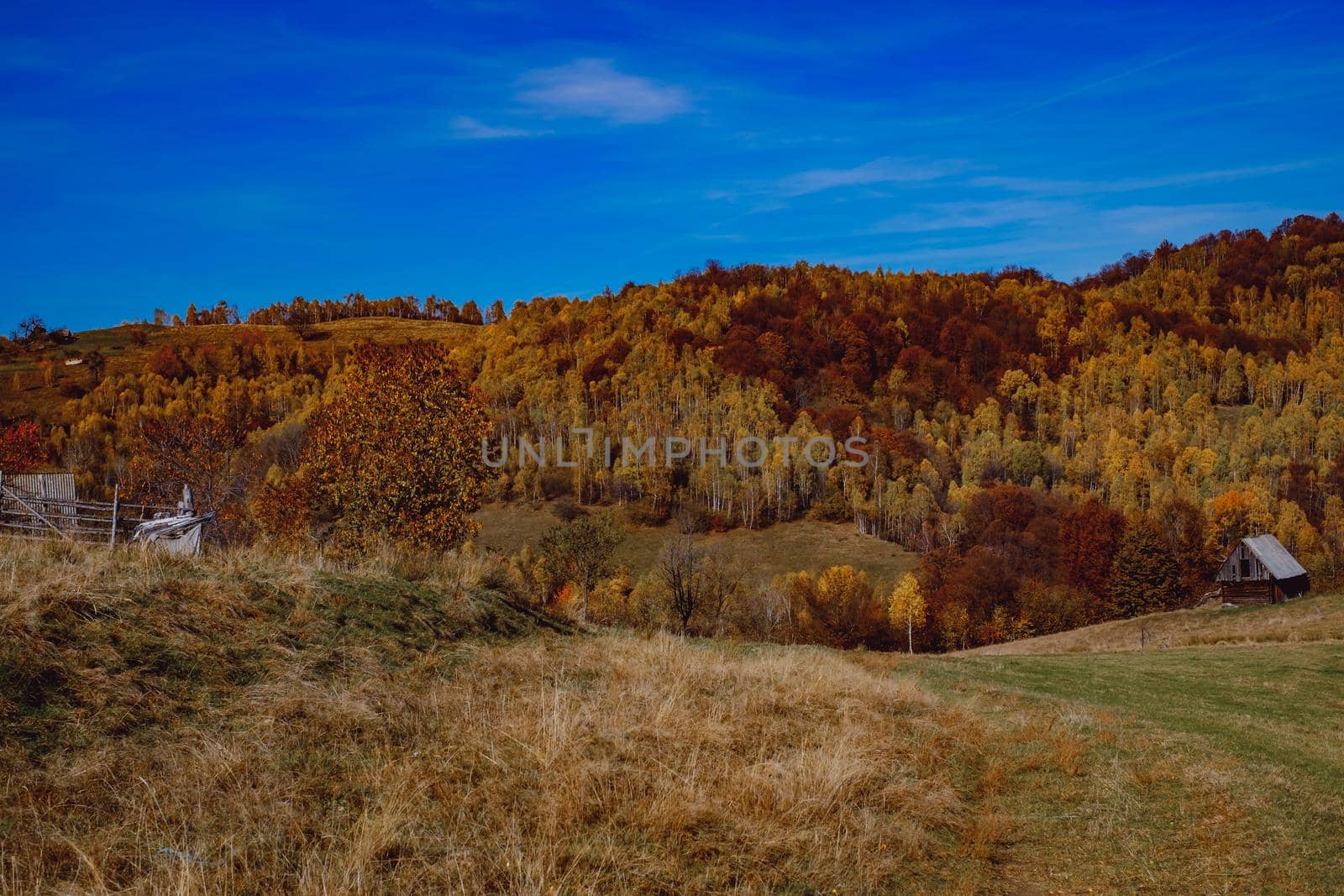 beautiful autumn landscapes in the Romanian mountains, Fantanele village area, Sibiu county, Cindrel mountains, Romania