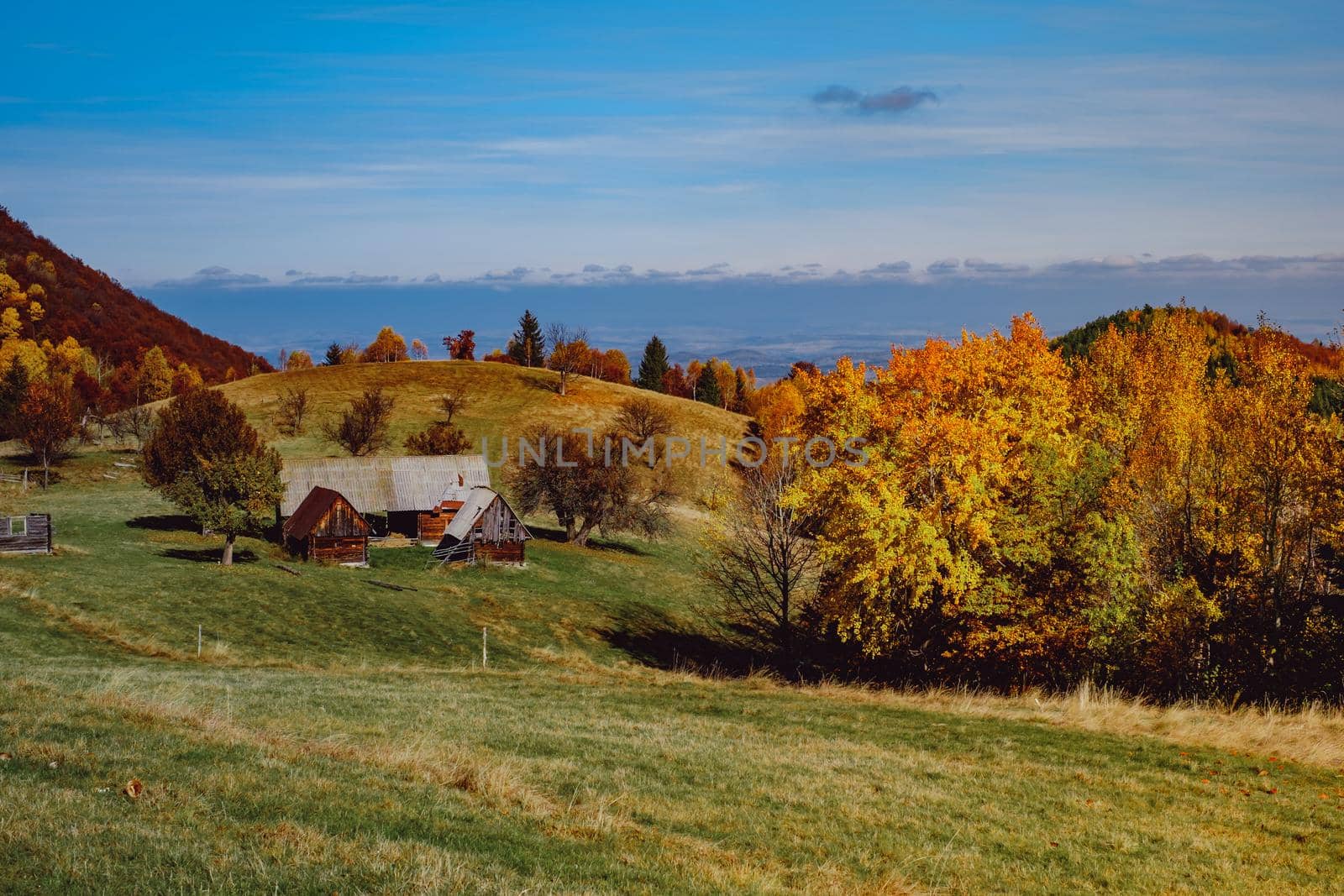 beautiful autumn landscapes in the Romanian mountains, Fantanele village area, Sibiu county, Cindrel mountains, Romania