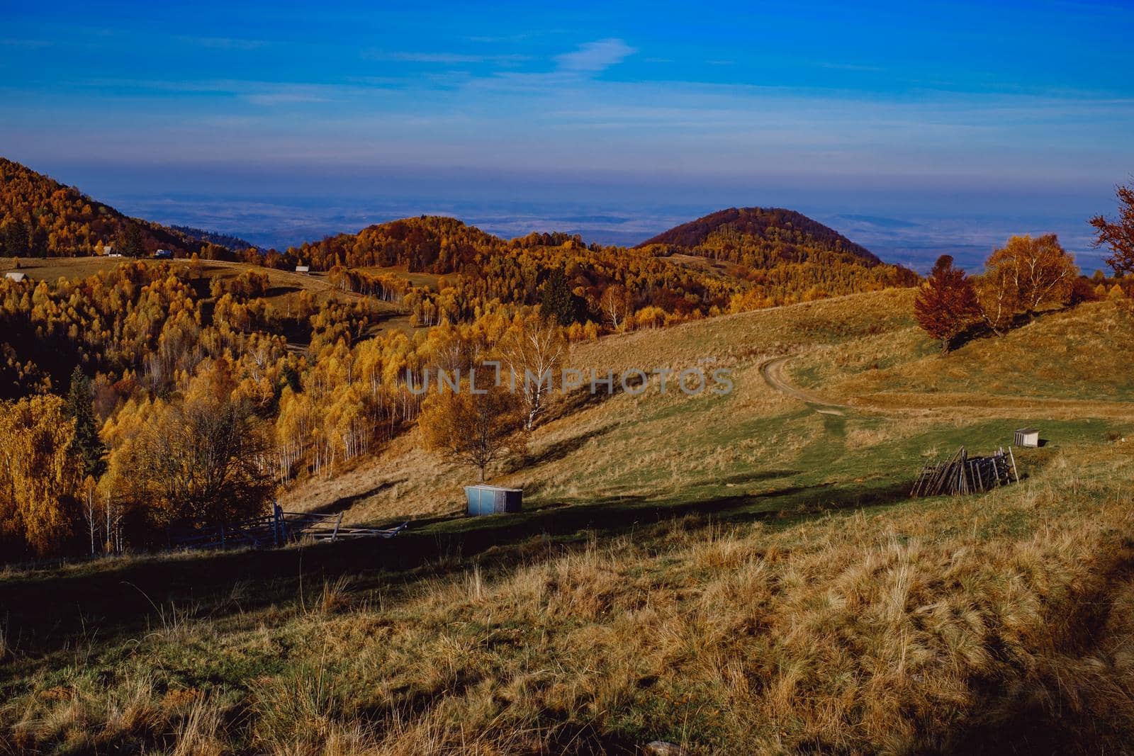 beautiful autumn landscapes in the Romanian mountains, Fantanele village area, Sibiu county, Cindrel mountains, Romania