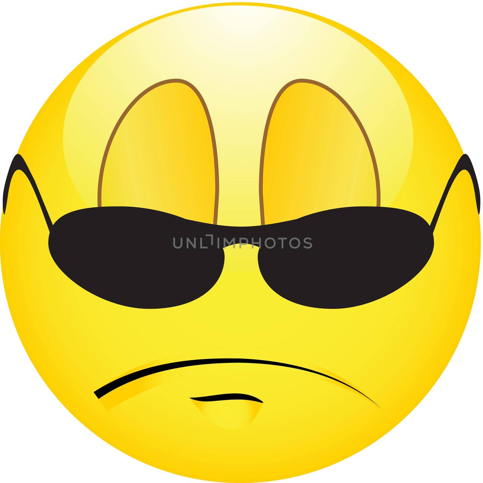 Yellow smiley in black sunglasses on a white background. Vector illustration