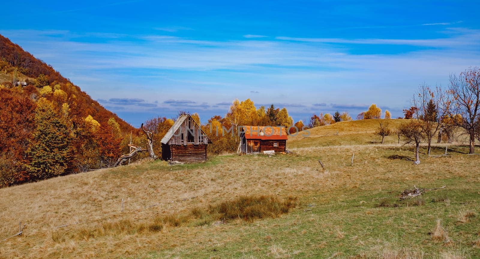 beautiful autumn landscapes in the Romanian mountains, Fantanele village area, Sibiu county, Cindrel mountains, Romania