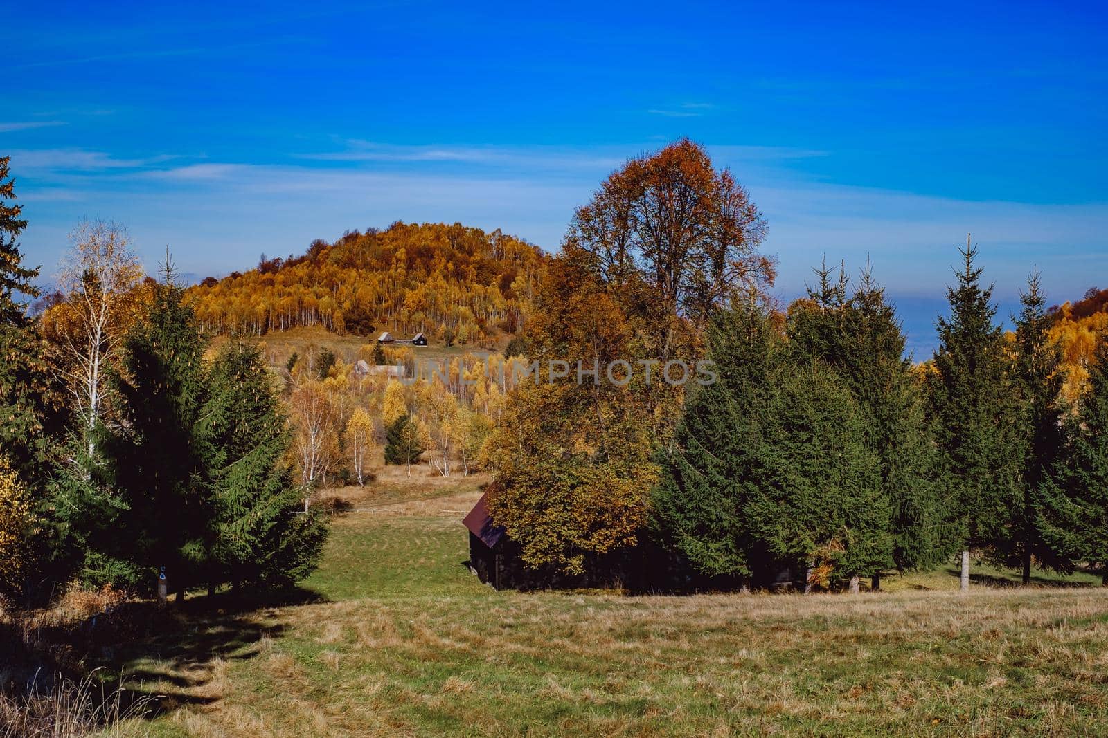 beautiful autumn landscapes in the Romanian mountains, Fantanele village area, Sibiu county, Cindrel mountains, Romania