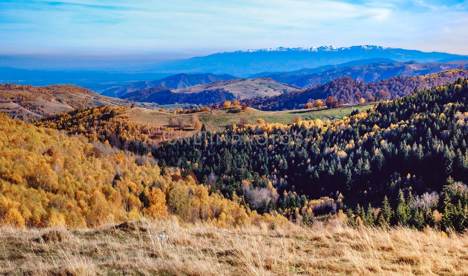 beautiful autumn landscapes in the Romanian mountains, Fantanele village area, Sibiu county, Cindrel mountains, Romania
